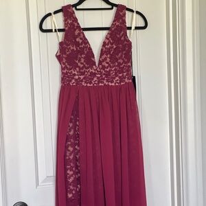 Lulus Make Way for Wonderful Berry Red Lace Maxi Dress - NWT